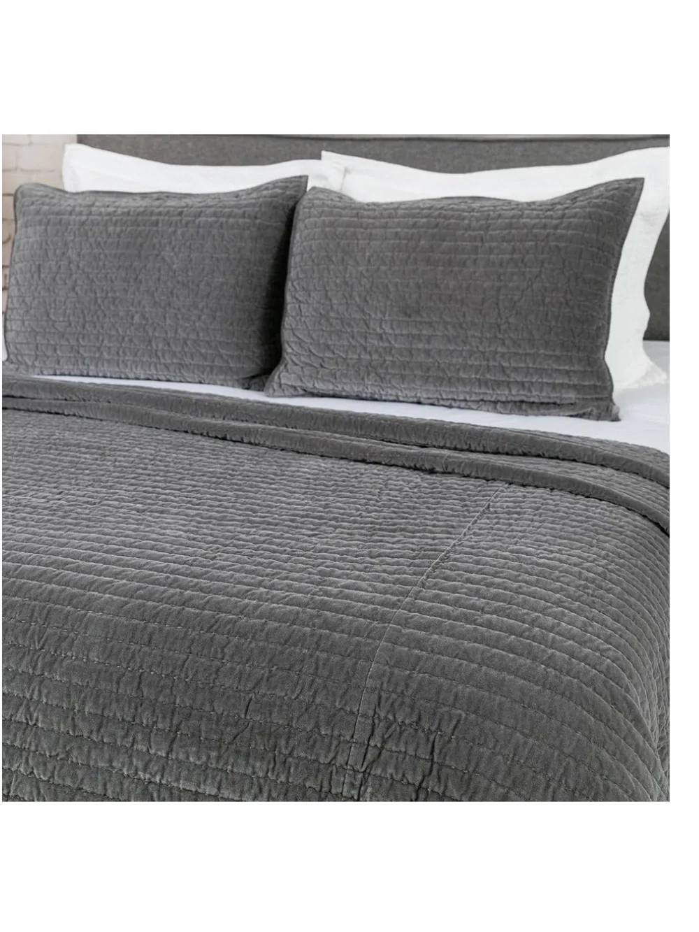 Bed Pillow Sham Royal Cotton Velvet Pic-Stitch Standard 20x26” Gray (1 piece)